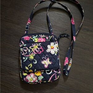 Vera Bradley Navy and Floral Crossbody Bag. Adjustable Strap.